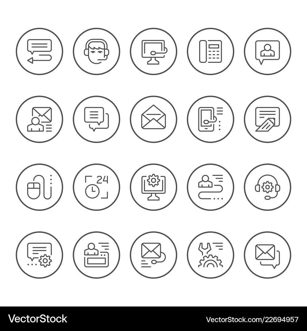 Support & Help Icons - Round Line Style vector image