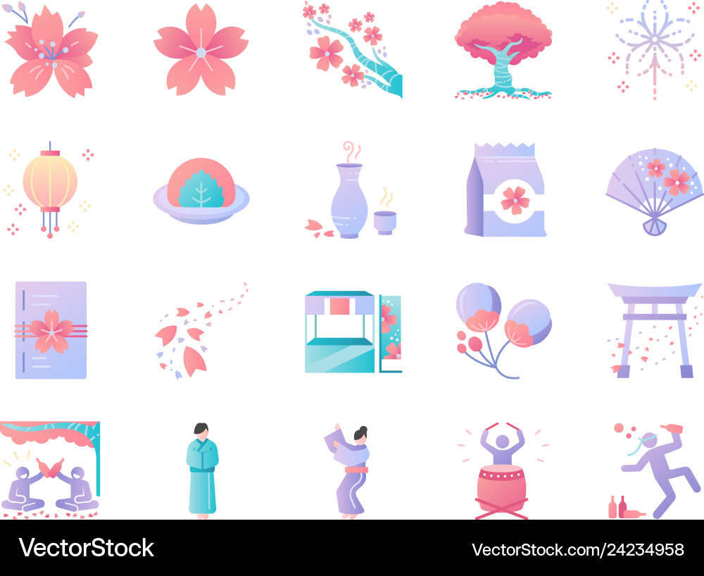 Cherry blossom festival icon set Cherry blossom festival icon set vektorbild