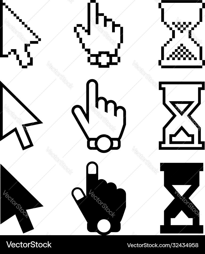 Cursors Icons Maus Pfeil Hand und Stundenglas Cursors Icons Maus Pfeil Hand und Stundenglas vektorbild
