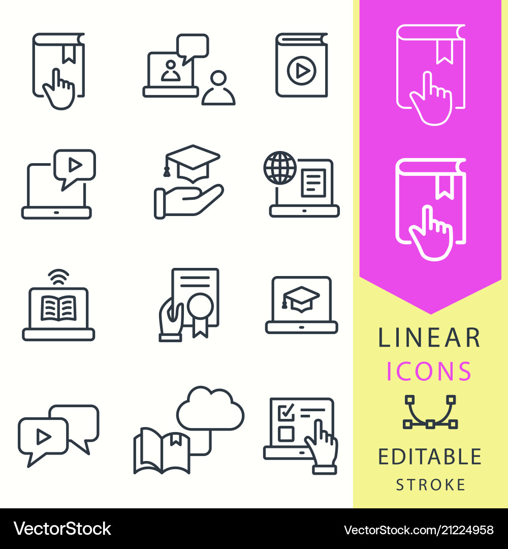 E-learning education icons set of graduation cap Vector Image