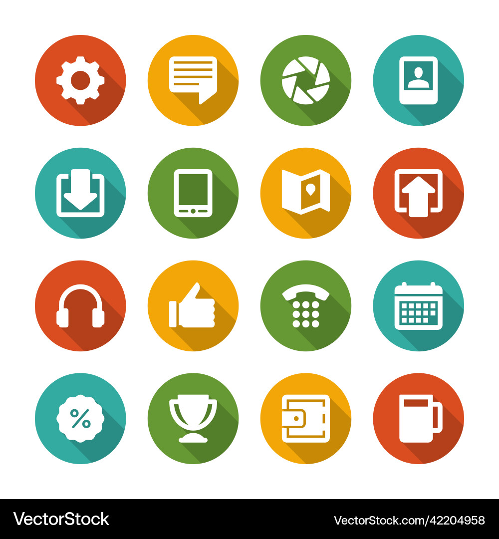 Flat icons set and long shadow effect Flat icons set and long shadow effect vector image
