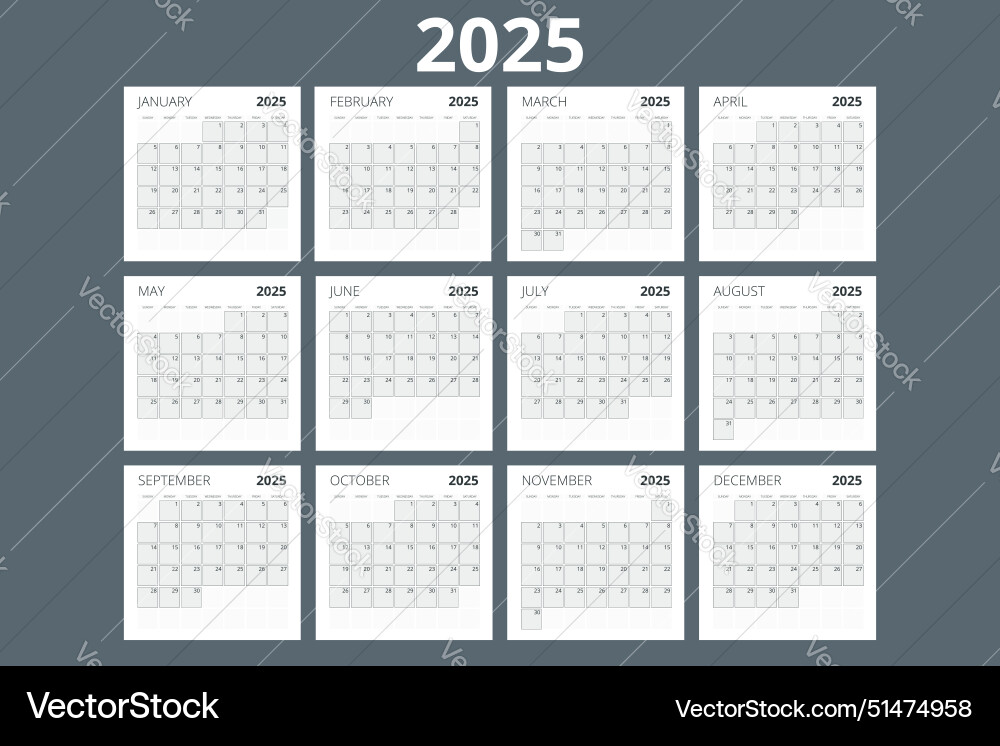Kalenderplaner für 2025 Schreibwaren Lizenzfreier Vektor