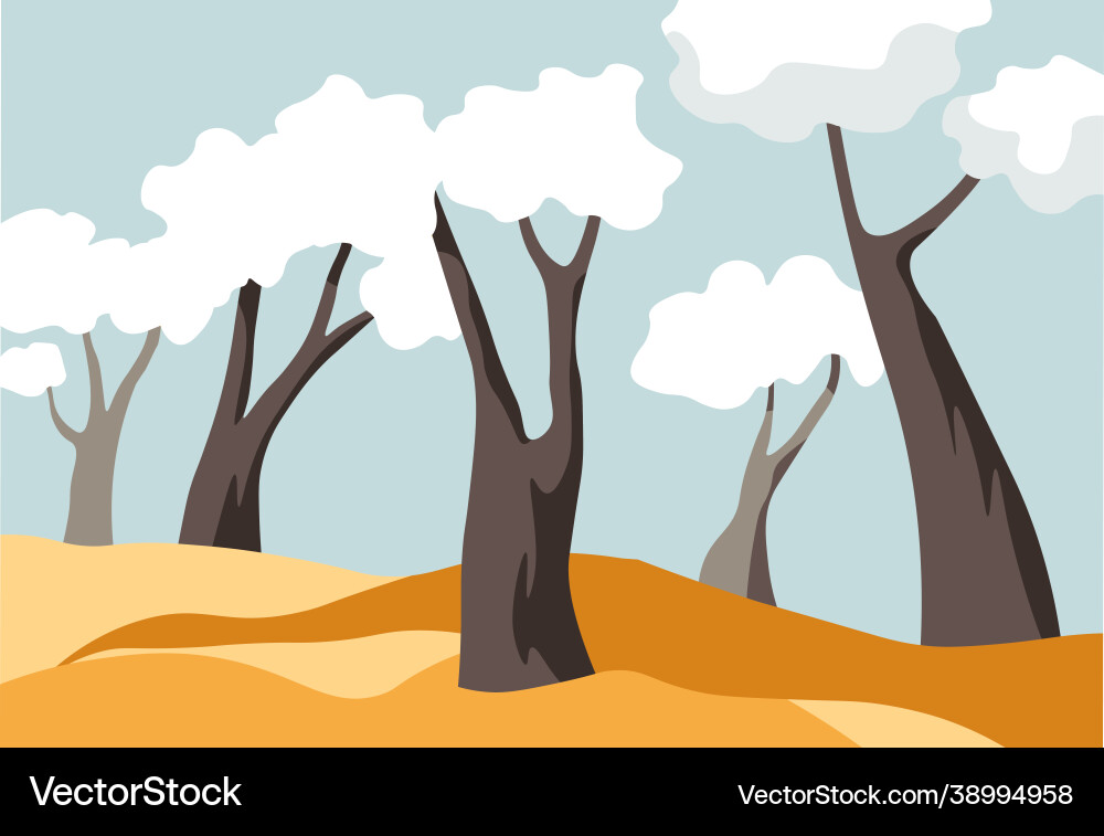 Row trees covered with snow spring weather Row trees covered with snow spring weather vector image
