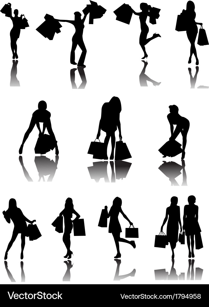 Shopping Silhouettes - Family & Girls Vector Image