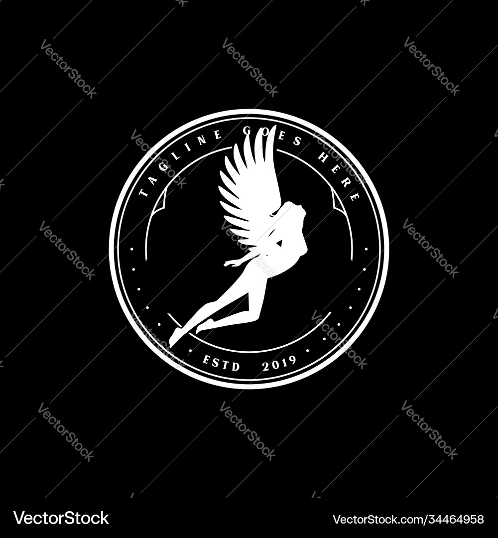 Vintage retro circle flying woman girl lady female vector image