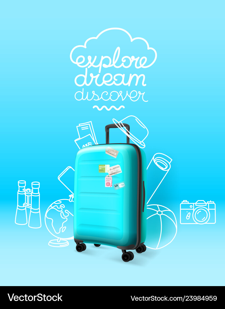 Blue plastic suitcase on background explore Blue plastic suitcase on background explore vector image