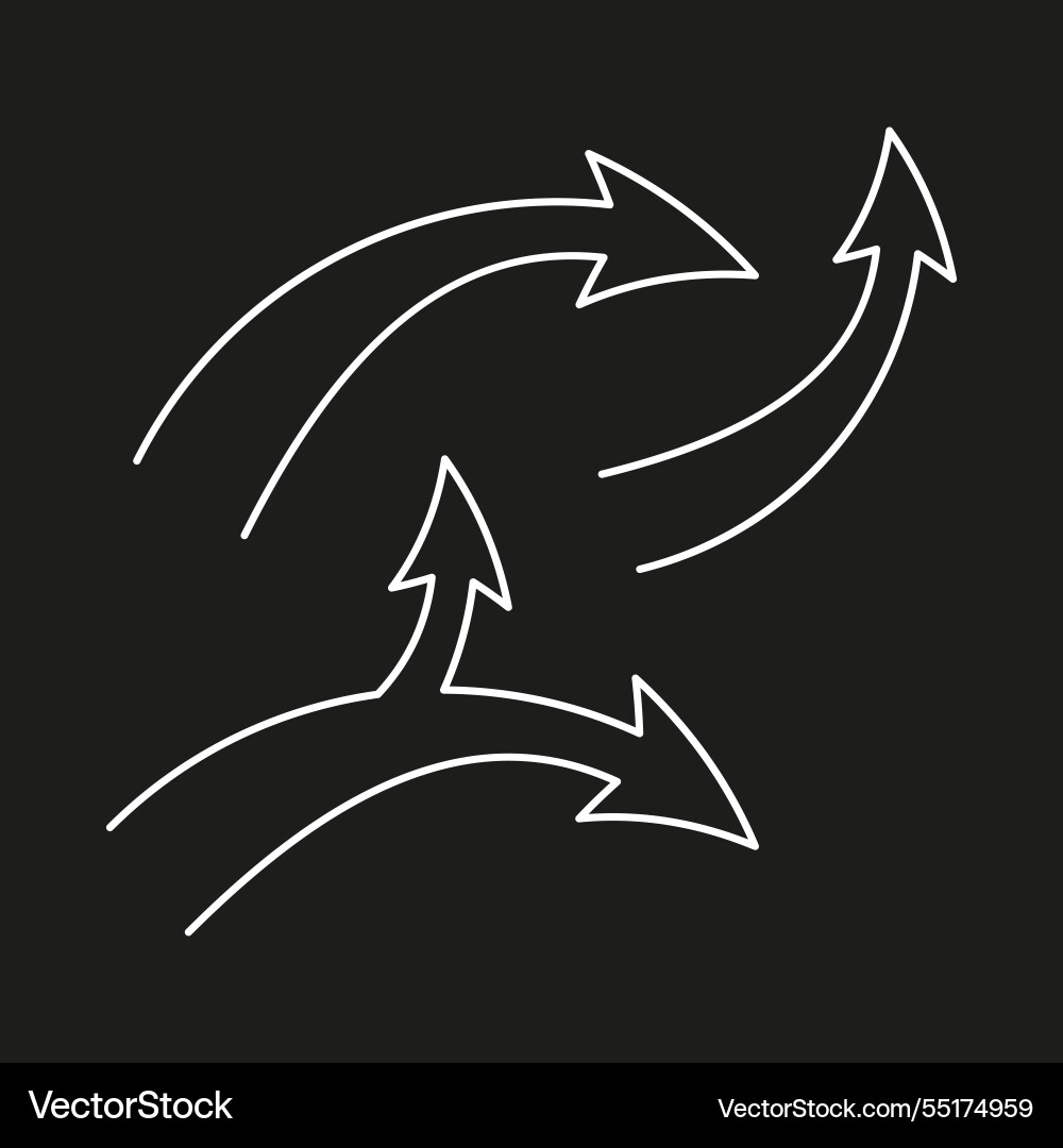Curved arrows dynamic pointer shapes white lines Curved arrows dynamic pointer shapes white lines vector image