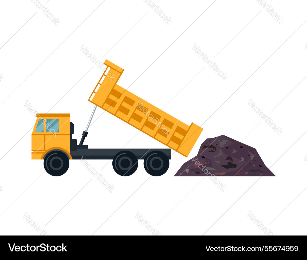 Dump truck unloading garbage flat icon Vector Image