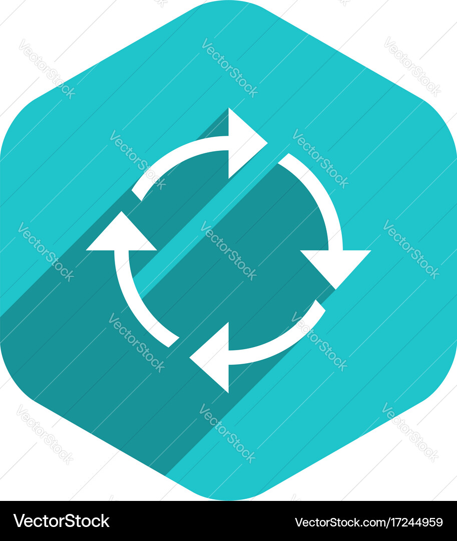 Flat arrow sign rotation icon hexagon button vector image