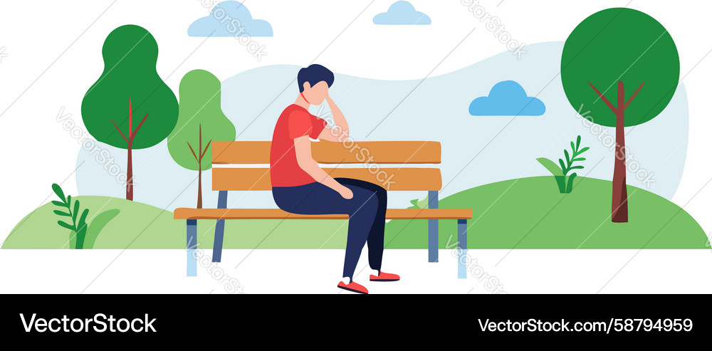 Man relaxing on park bench digital device use Vector Image