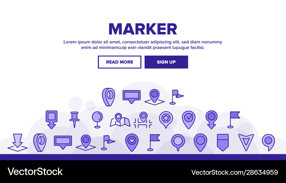 Marker pointer gps map landing header Marker pointer gps map landing header Vector Image