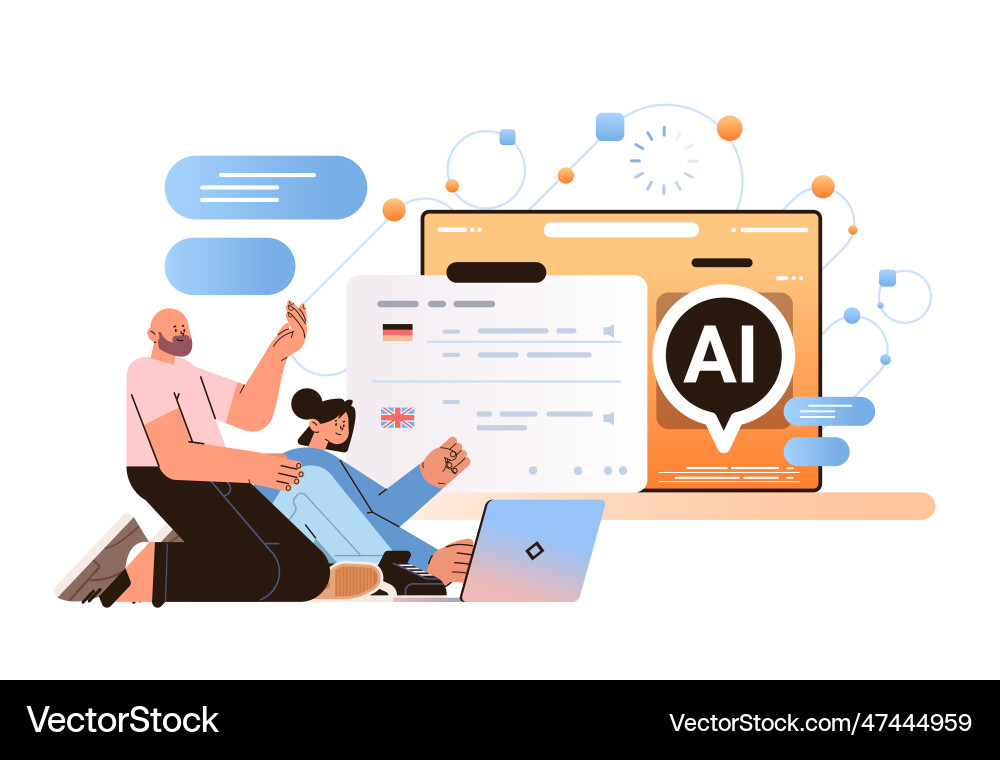 People using machine translation application People using machine translation application Vector Image