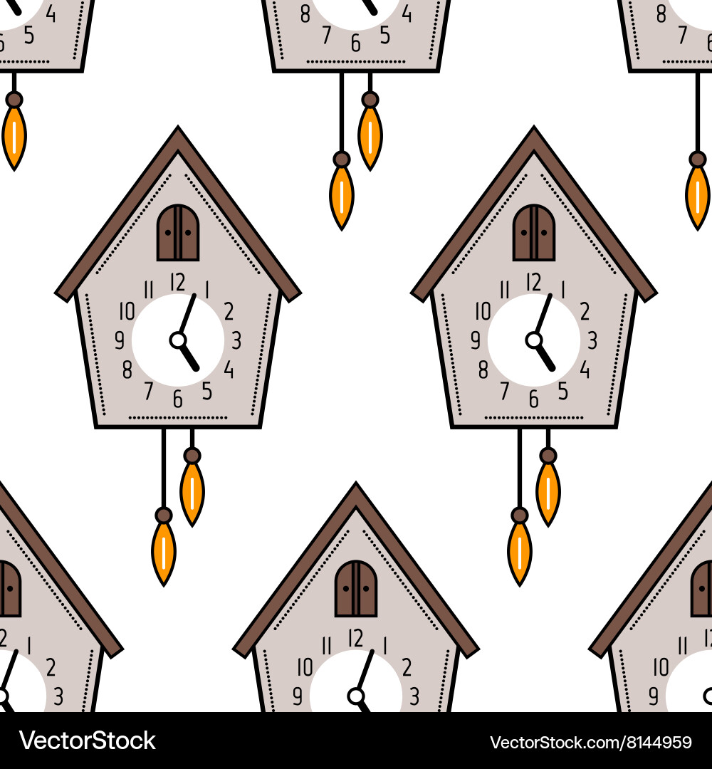 Seamless pattern with cuckoo clock on white vector image