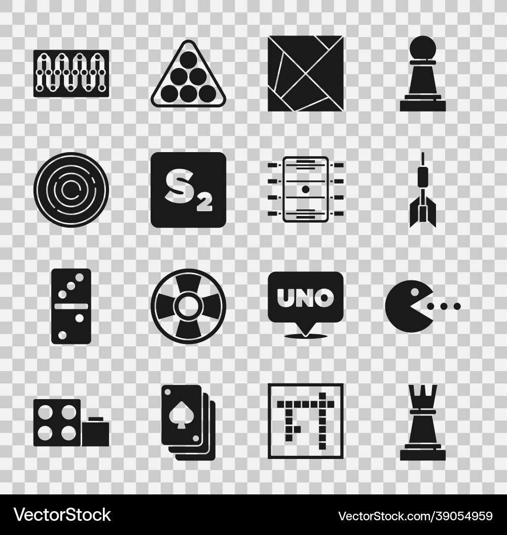 Set chess pacman with eat dart arrow rubik cube vector image