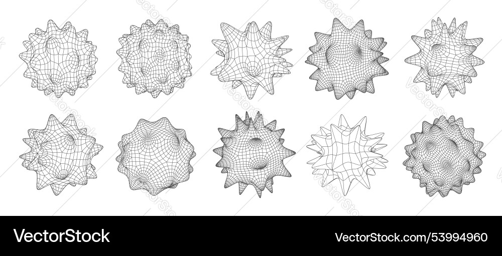 3d grid cell frames geometric mesh figures set 3d grid cell frames geometric mesh figures set vector image
