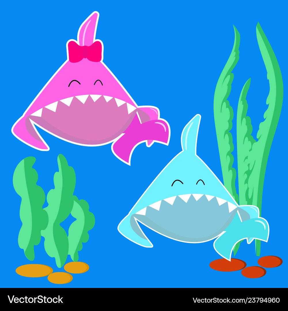 Blue baby shark boy and pink girl Blue baby shark boy and pink girl vector image