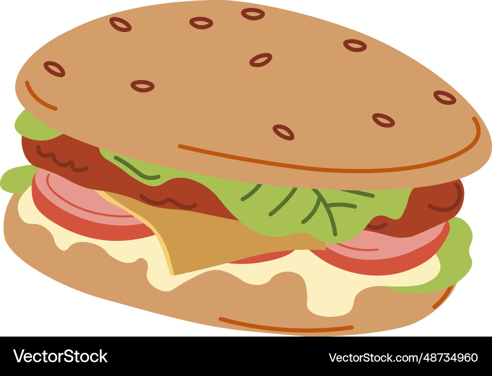 Cheeseburger with salad leaf and cheese meat dish Cheeseburger with salad leaf and cheese meat dish vector image