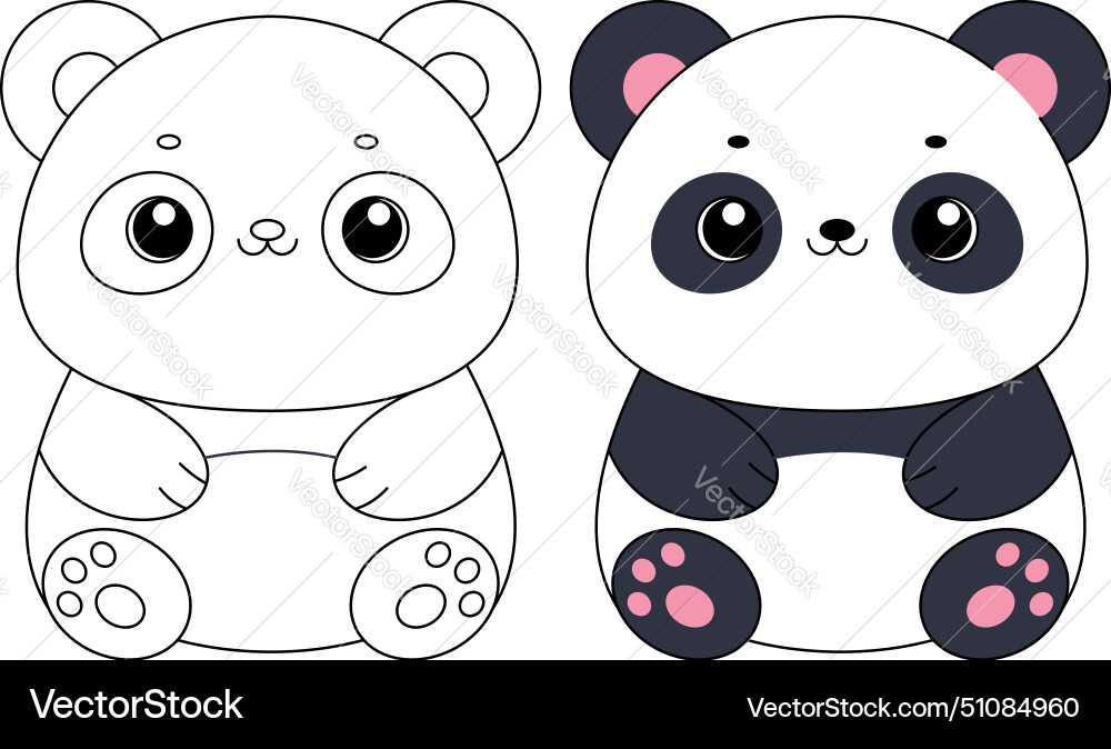 Cute kawaii cartoon character panda coloring page Vector Image