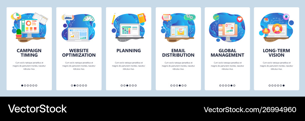 Mobile app onboarding screens business management Vector Image