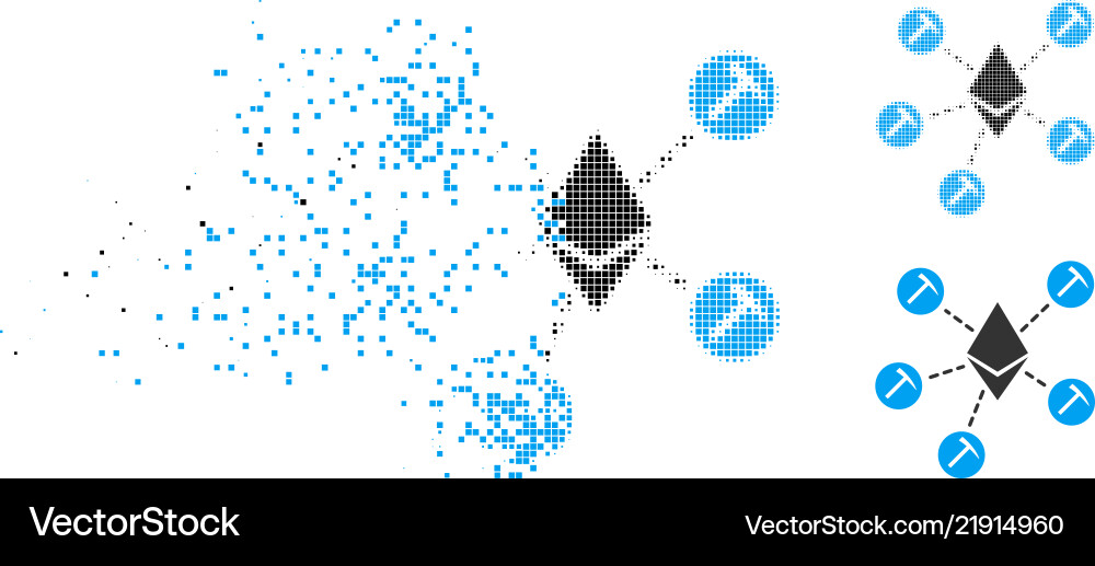 Moving dot halftone ethereum mining pool icon Moving dot halftone ethereum mining pool icon vector image