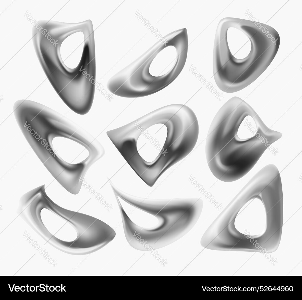 Set of chrome fluid shapes and forms collection Set of chrome fluid shapes and forms collection vector image