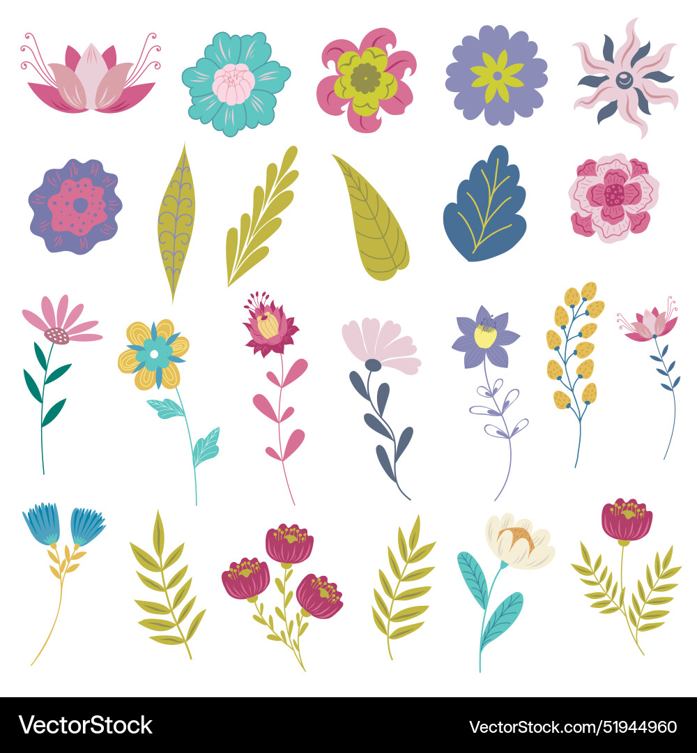 Set of decorative flowers Vector Image