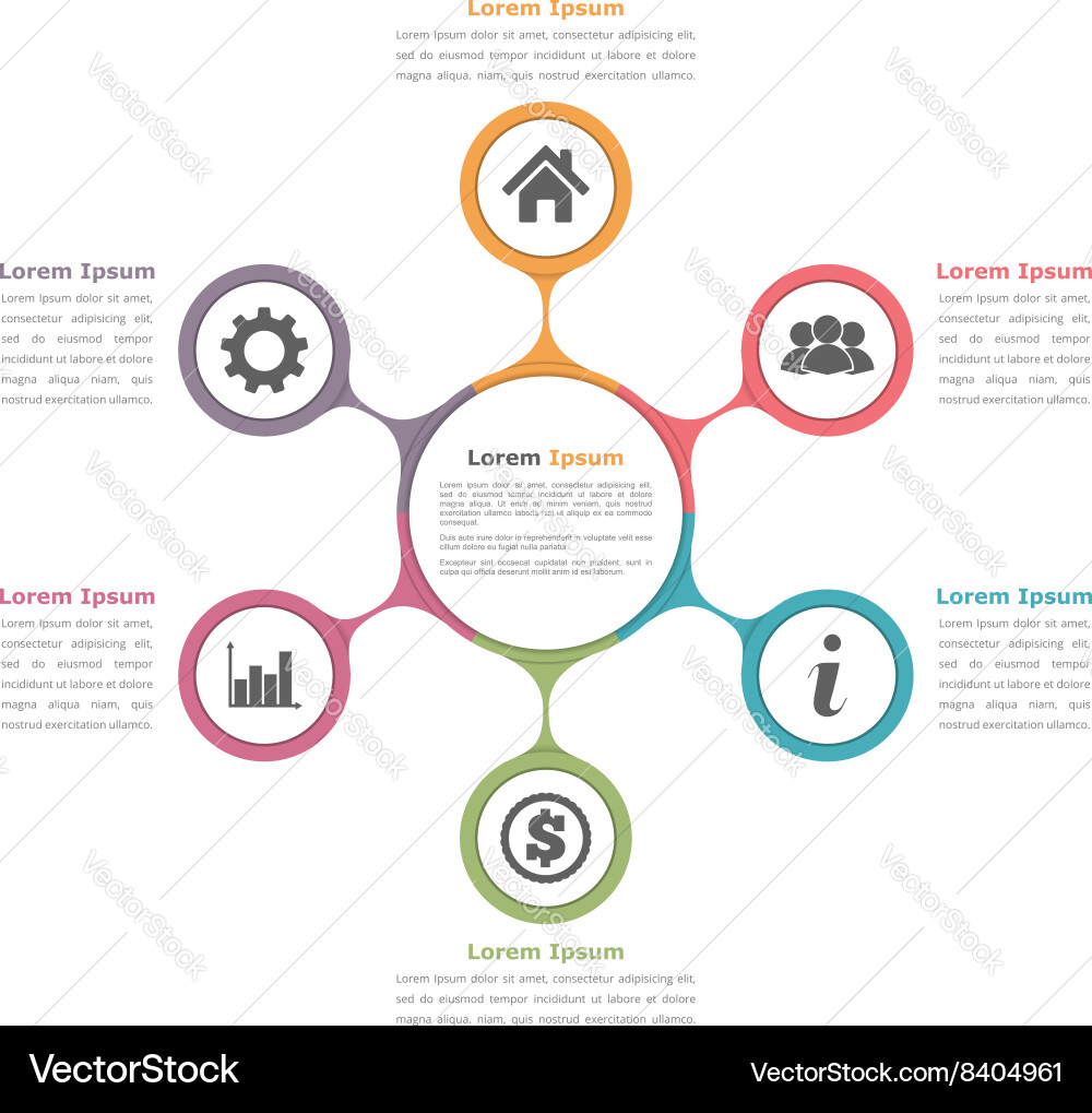 Circle diagram with six elements Royalty Free Vector Image