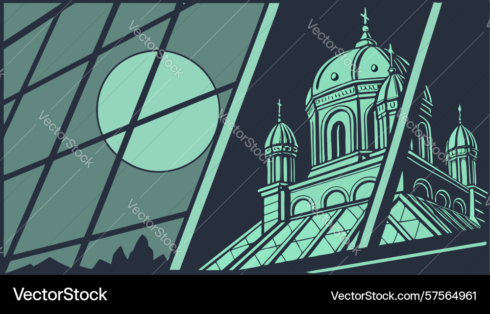 Modern architecture with grid pattern and dome vector image