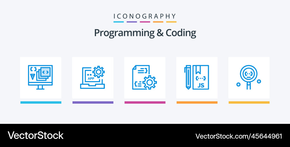 Programming and coding blue 5 icon pack including vector image