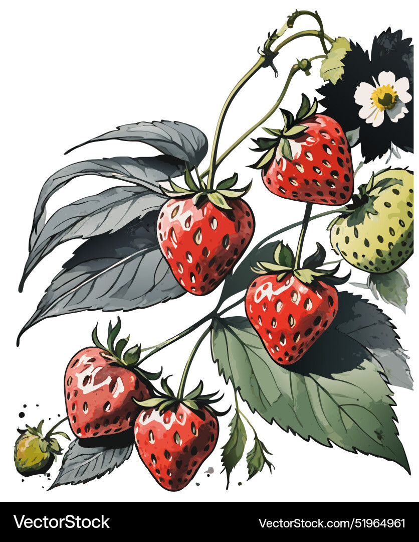 Strawberry branch with flowers Strawberry branch with flowers vector image
