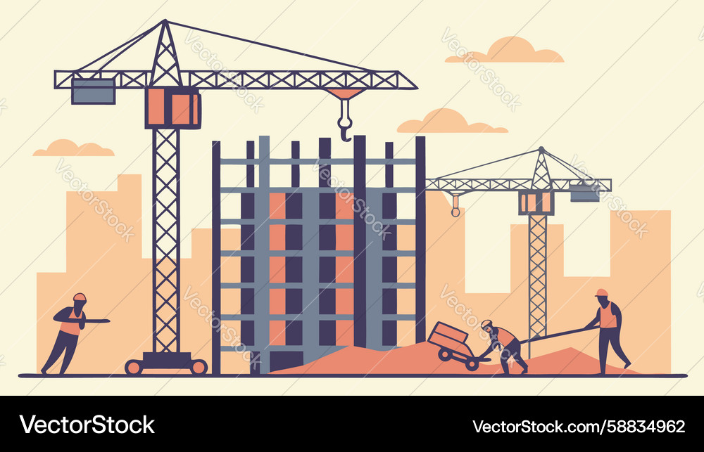 Building framework under construction with crane Vector Image