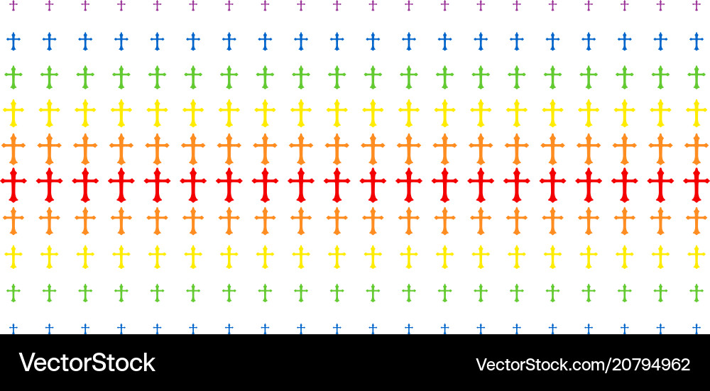 Christian cross shape halftone spectrum grid vector image