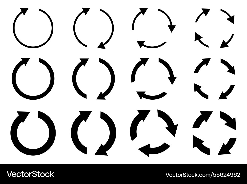 Circular arrow set rotation cycle icons refresh Vector Image