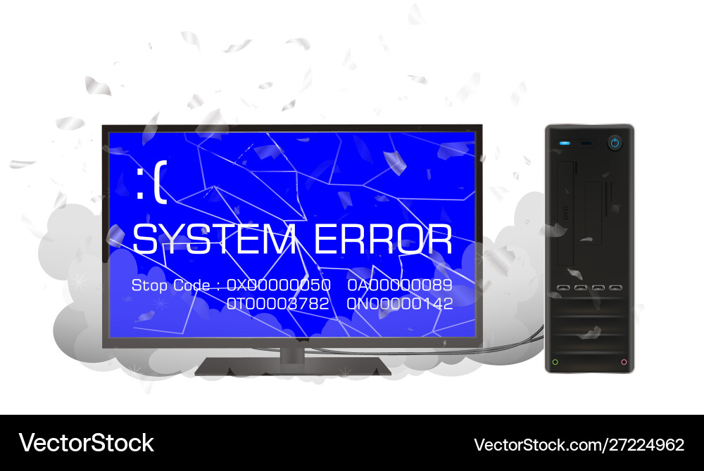 Desktop computer with error screen Desktop computer with error screen vector image
