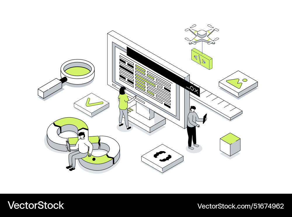 Devops 3d isometric concept in outline isometry Devops 3d isometric concept in outline isometry vector image