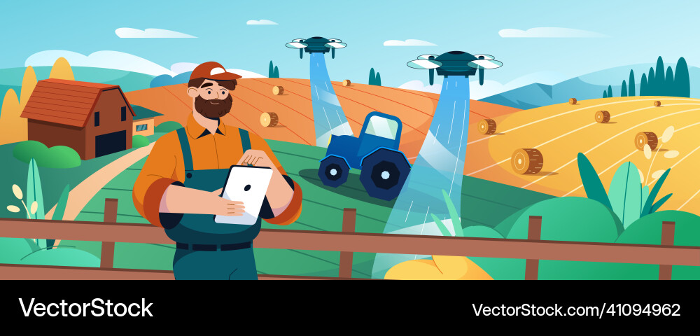 Farmer using robot drone to irrigation Farmer using robot drone to irrigation vector image