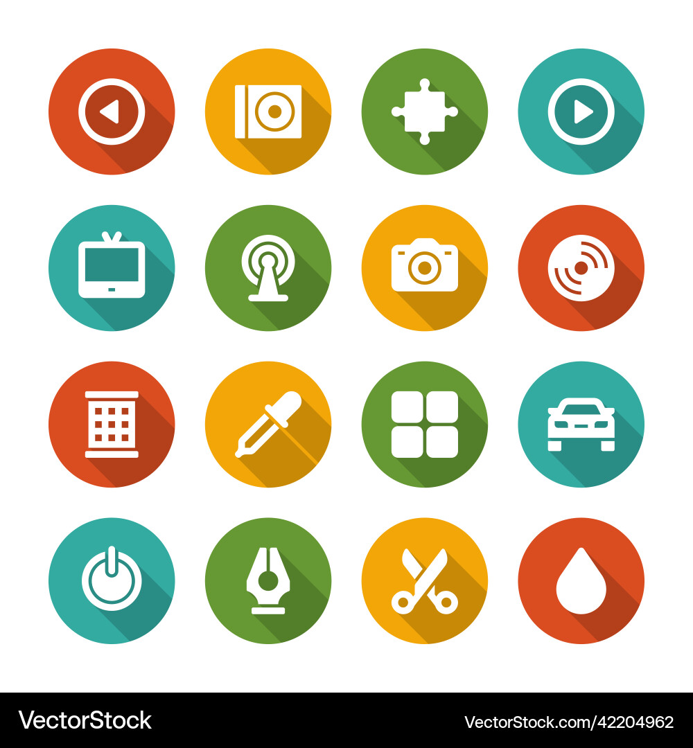 Flat icons set and long shadow effect Flat icons set and long shadow effect vector image