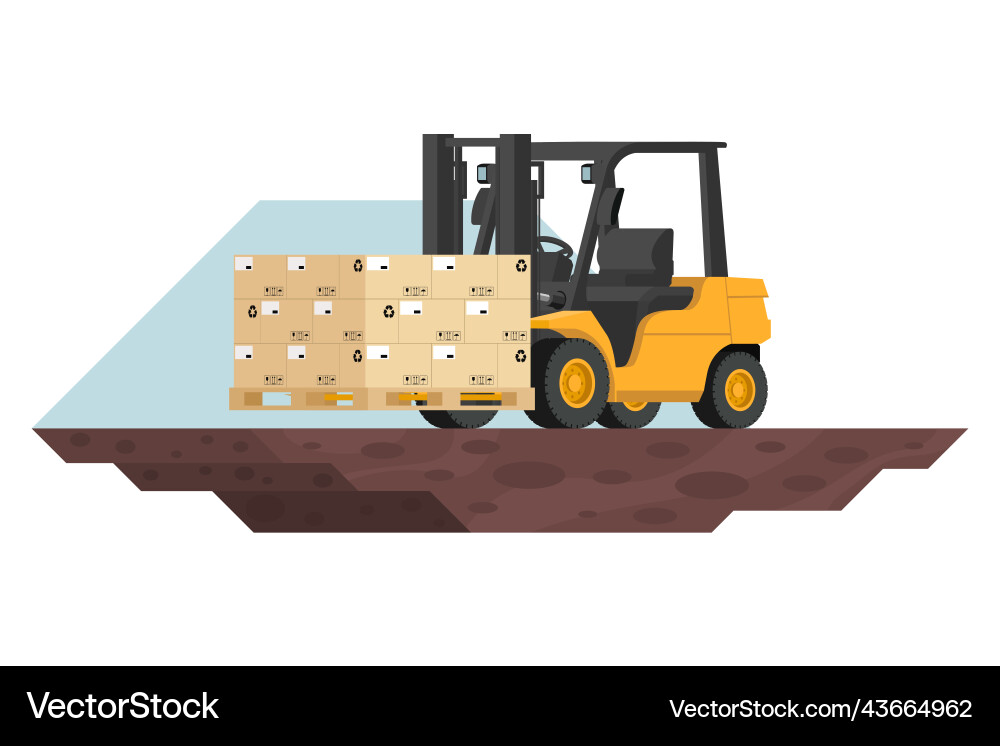 Forklift loading a pallet with export boxes Forklift loading a pallet with export boxes vector image