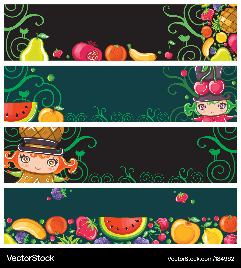 Fruit Banners - Tropical & Floral Vector Image