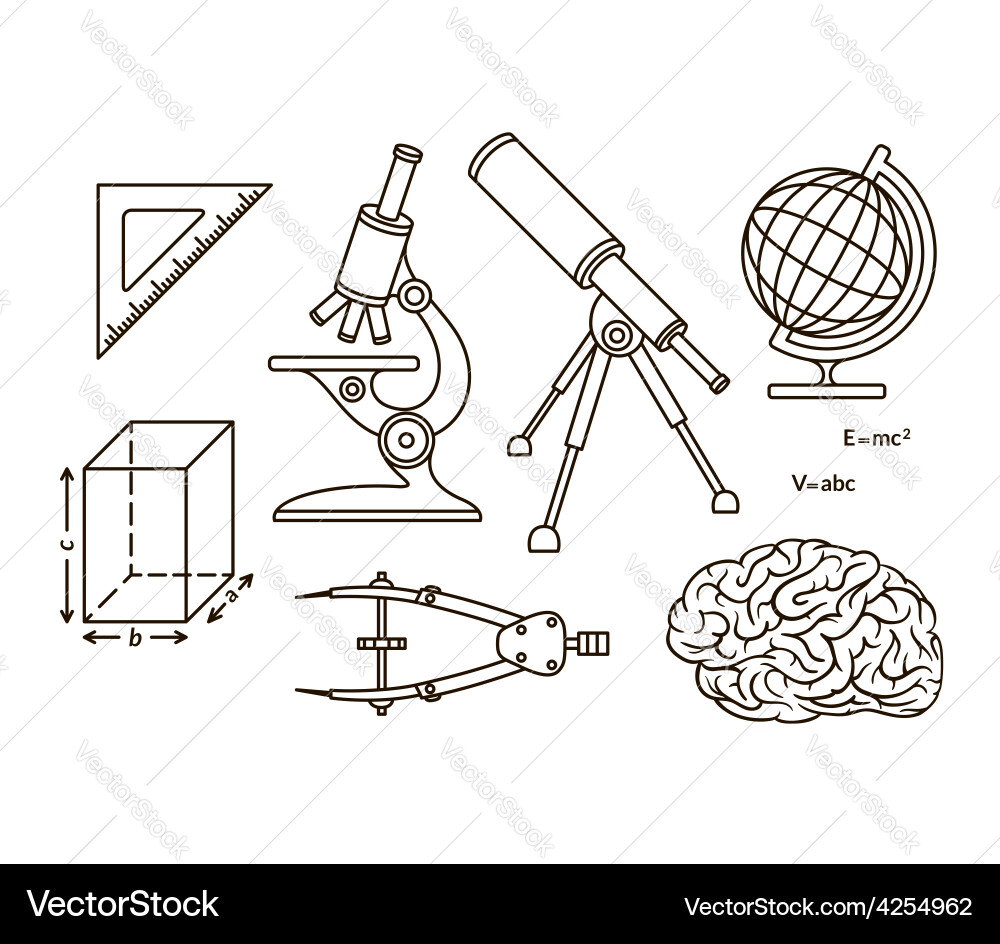 Graphical science and knowledge linear symbols vector image