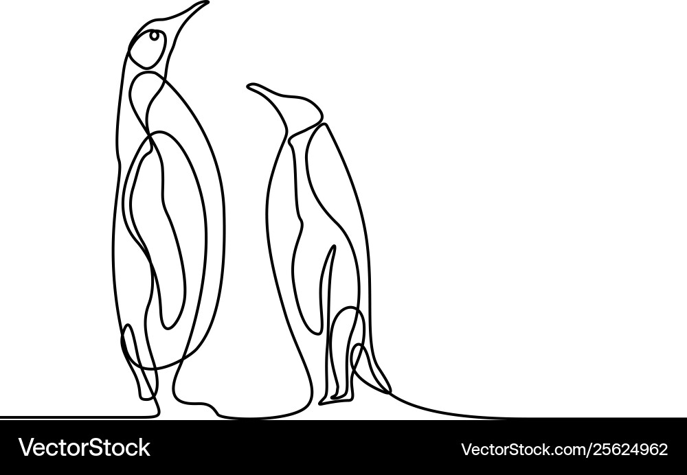 Kontinuierliche Linie Zeichnung zwei Pinguine stehen Kontinuierliche Linie Zeichnung zwei Pinguine stehen vektorbild