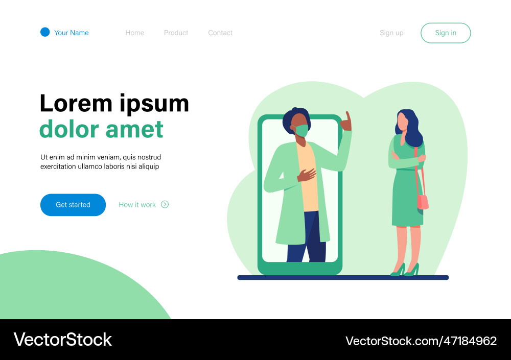 Man in mask on phone screen explaining something Man in mask on phone screen explaining something Vector Image