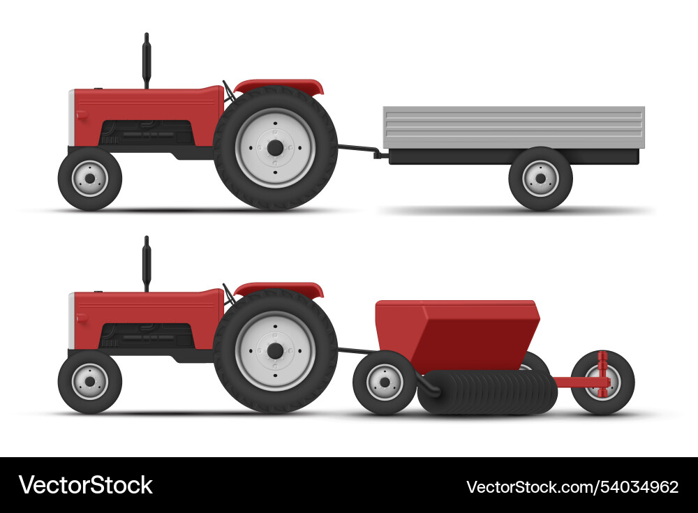 Rural farm tractors with trailers and attachments Rural farm tractors with trailers and attachments vector image