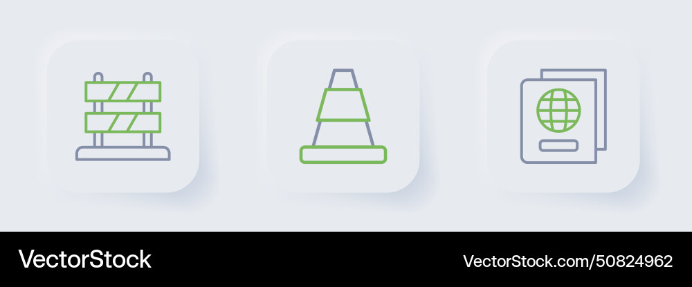 Set line passport traffic cone and end of railway Set line passport traffic cone and end of railway vector image