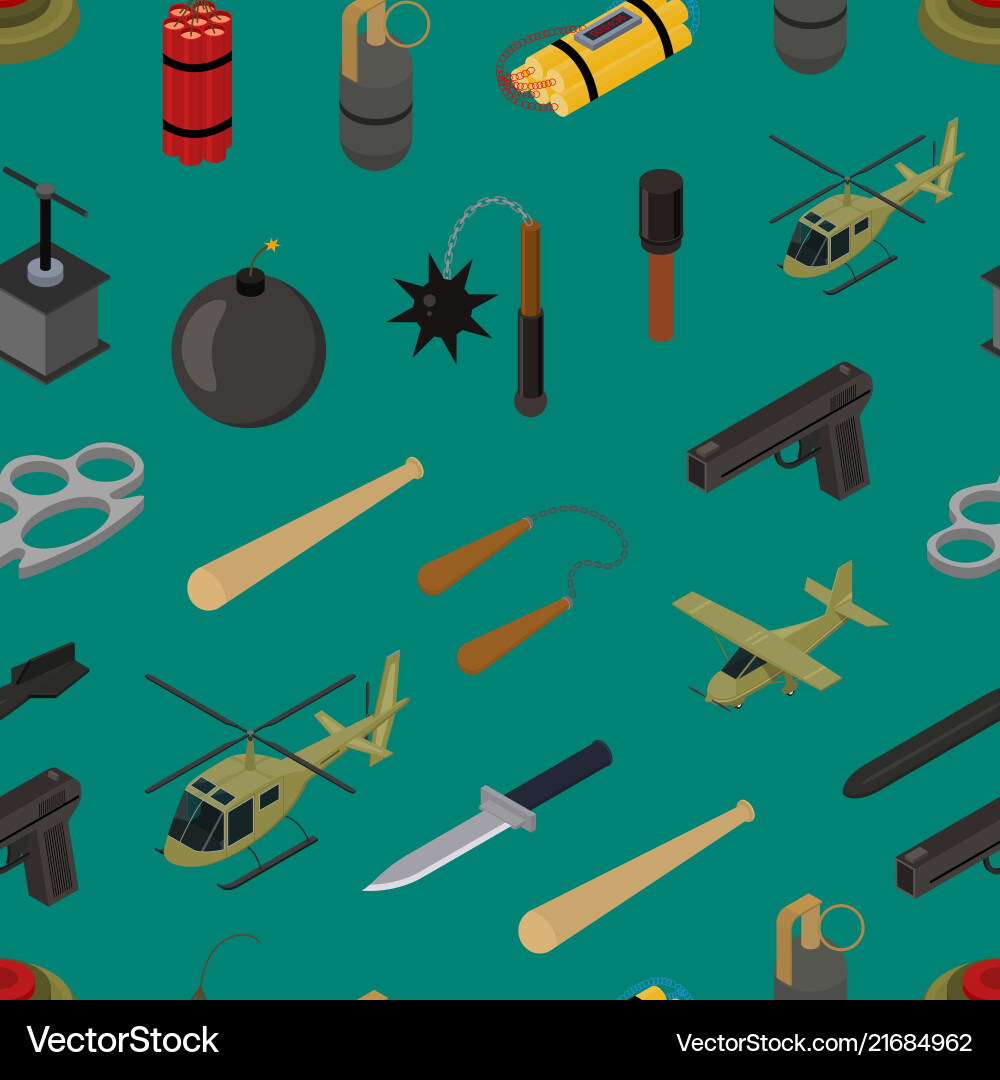 Weapons 3d isometric seamless pattern background Weapons 3d isometric seamless pattern background vector image