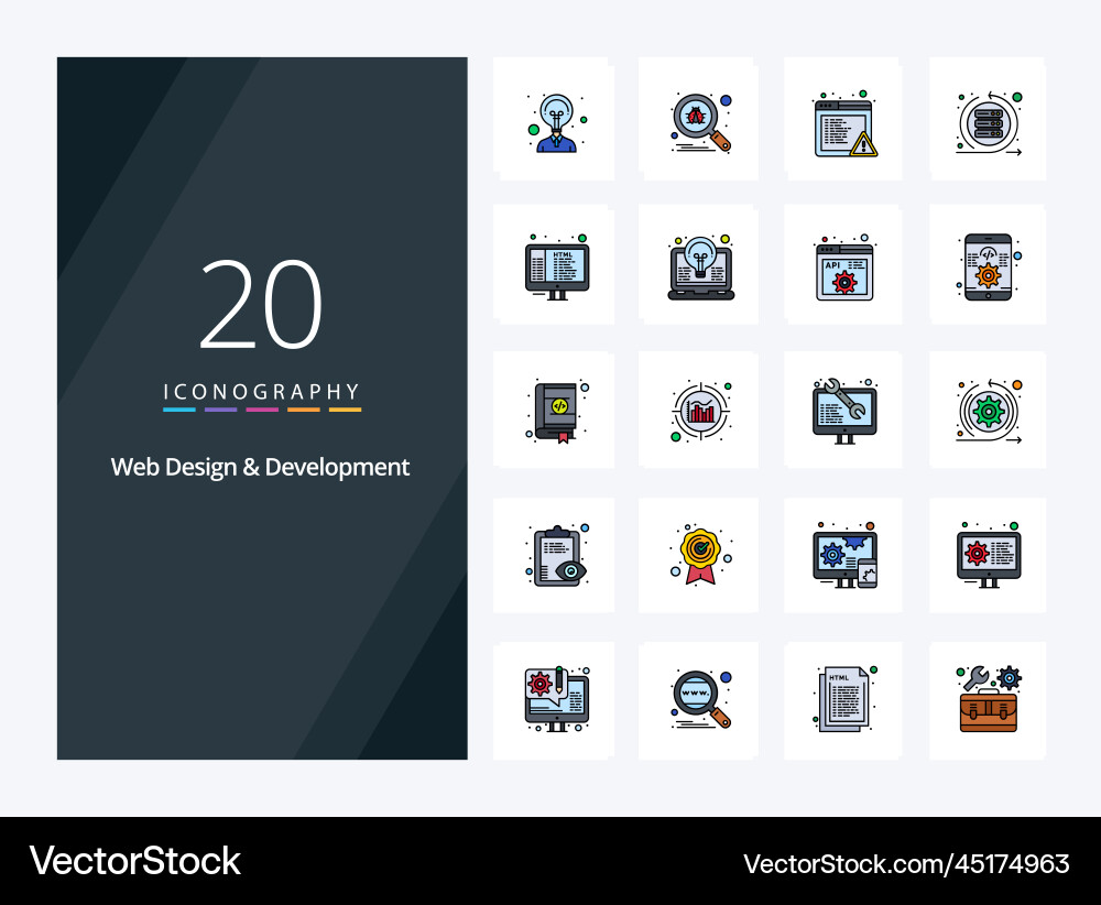 20 web design and development line filled icon vector image