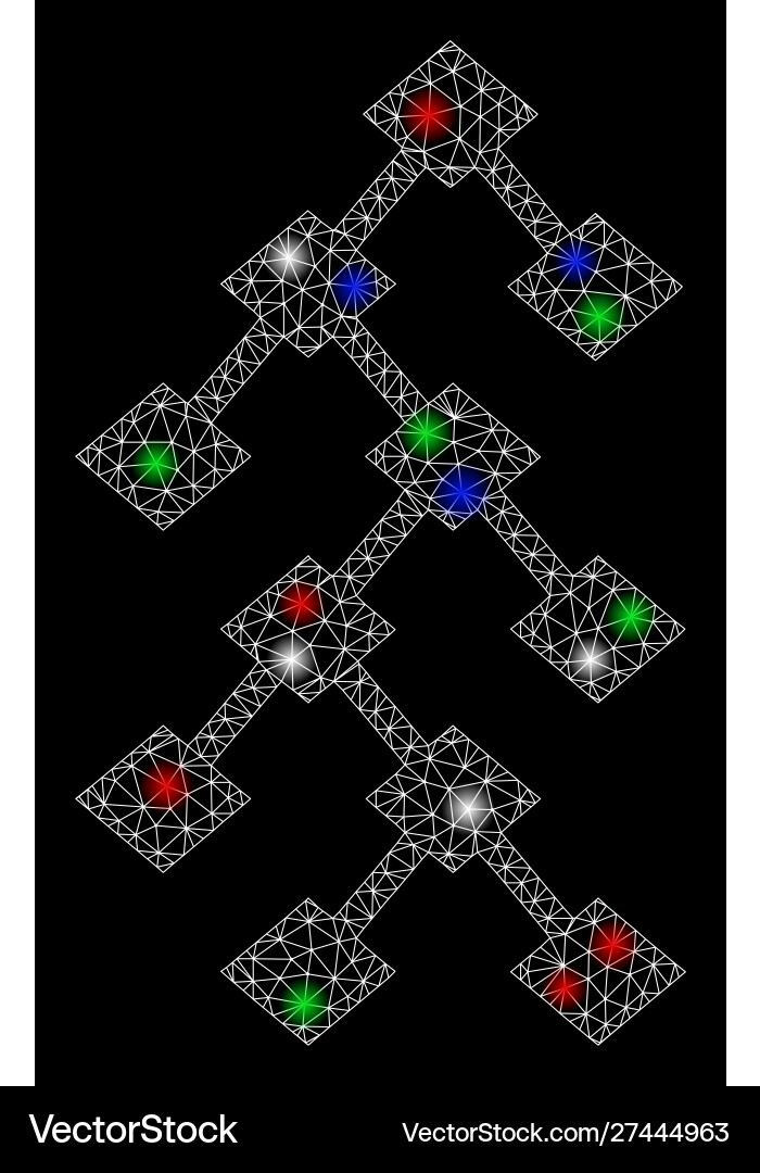 Bright mesh network binary tree with flash spots Vector Image