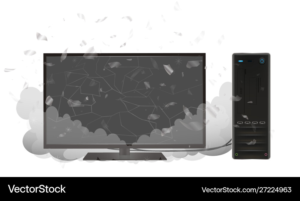 Broken desktop personal computer vector image