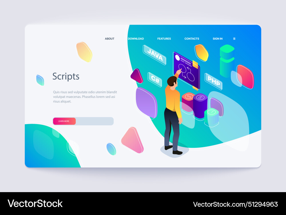 Person interacting with a coding interface Person interacting with a coding interface vector image