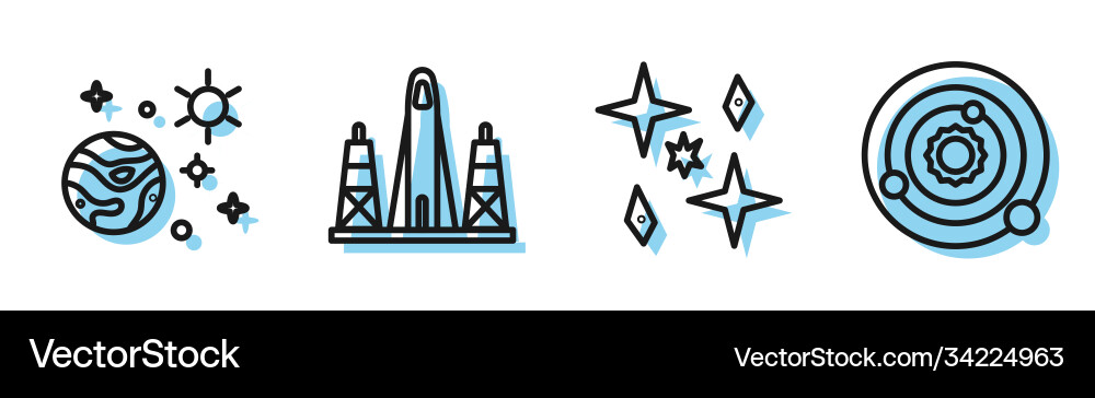 Set line planet space and rocket launch Set line planet space and rocket launch Vector Image